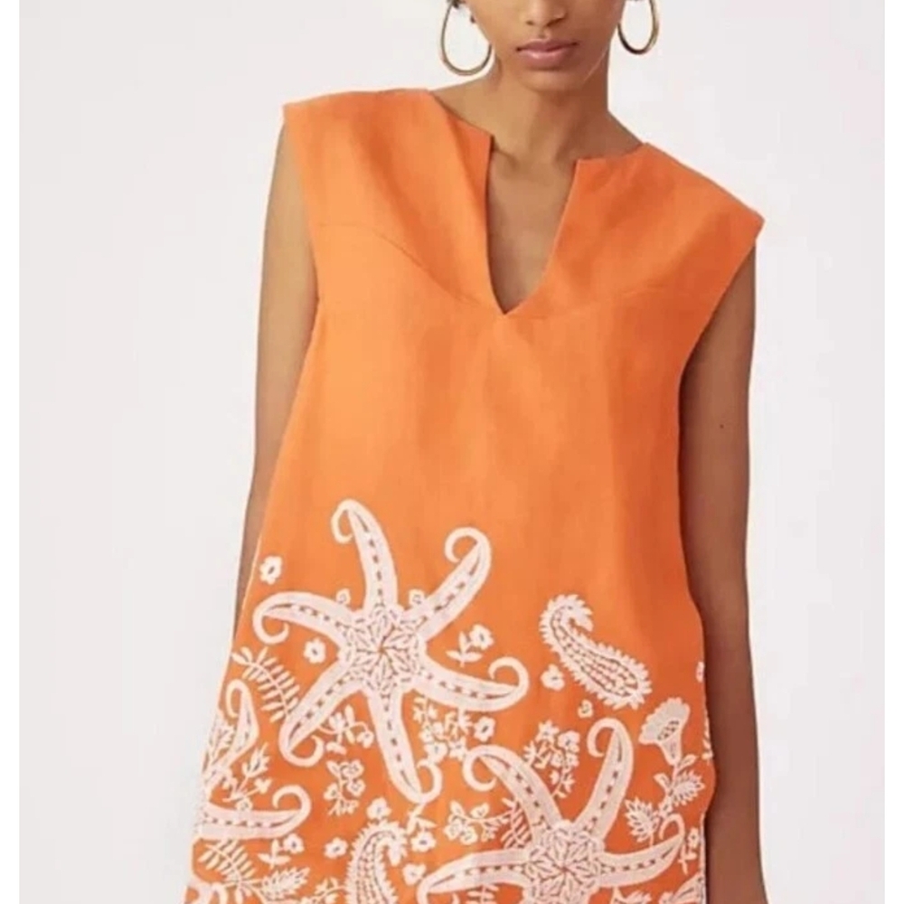 Anthropologie Maeve Women's Embroidered Orange Tunic Dress Size US 8 NWT $170